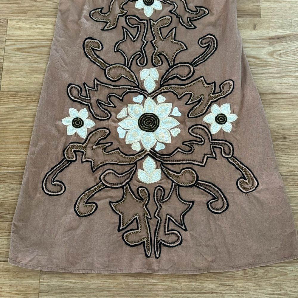 Anthropologie Brown and Cream Floral Embroidered Mini Dress - Picture 3 of 8